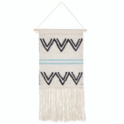 Wanddekoration Beige und Schwarz Baumwolle Handgemacht mit Fransen Boho Chic Wandbehang Wanddeko Türdeko Fensterdeko Schlafzimmer Wohnzimmer