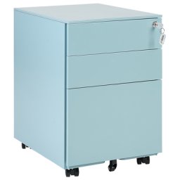 Aktenschrank Hellblau Metall auf Rollen mit 3 Schubladen Abschließbar Multifunktional Wohnzimmer Büro Arbeitszimmer Schlafzimmer Diele