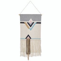 Wanddekoration Beige und Bunt Baumwolle Handgemacht mit Fransen Boho Chic Wandbehang Wanddeko Türdeko Fensterdeko für Schlafzimmer Wohnzimmer