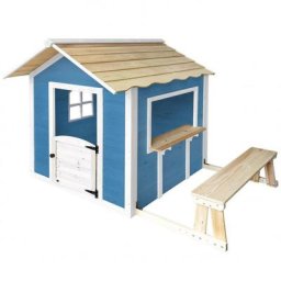 Kinder Spielhaus GROßER PALAST mit Bank, blau und weiß lasiert, ca. 138 x 118 x 132,5 cm
