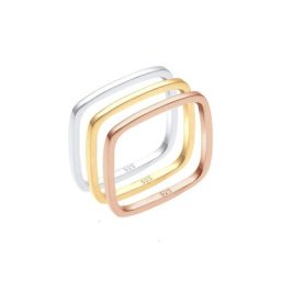 Elli Elli Ring Tri-Color Statement Vierecks-Ringset 925er Silber Ringe Damen