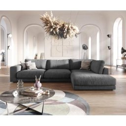 DELIFE Ecksofa Cubico 325x225 cm Strukturstoff Grau Ottomane rechts, Ecksofas