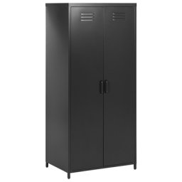 Kleiderschrank Schwarz Metall 76 x 50 x 171 cm mit 2 Türen 3 Herausnehmbaren Fächern und Kleiderstange Wohnzimmer Schlafzimmer Flur Büro