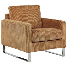 Sessel Hellbraun Cord Lederoptik Edelstahl Dicke Sitzfläche Retro-Stil Wohnzimmer