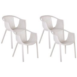 Gartenstuhl Beige 4er Set Kunststoff mit Rillen in der Rückenlehne und den Armlehnen Balkon Terrasse Garten Modernes Design