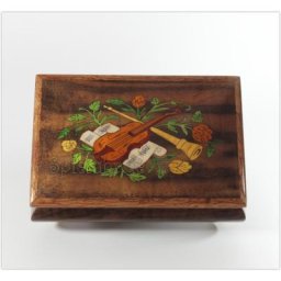 Schmuckschatulle Holz Intarsie Instrumente