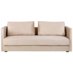 Sofa Samt Beige Polsterbezug 3-Sitzer Schlaffunktion Skandinavisch Wohnzimmer