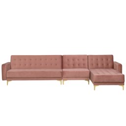 Sofa Rosa Samtstoff L-Förmig Linksseitig Schlaffunktion Klassisch Wohnzimmer