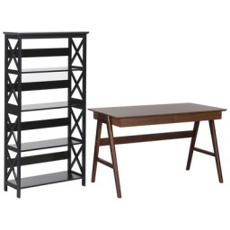 Büromöbel-Set Schwarz / Dunkler Holzfarbton 2-teilig Schreibtisch & Bücherregal Modern Arbeitszimmer Büro Heimbüro Komplett-Set Home Office