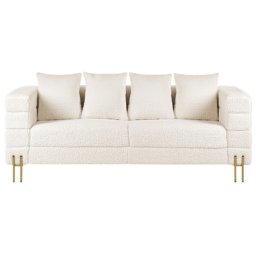 Sofa Weiß Bouclé 3-Sitzer mit Hohen Metallfüßen Gold Viele Kissen Armlehnen Freistehend Modernes Design Glamourös für Wohnzimmer Möbel