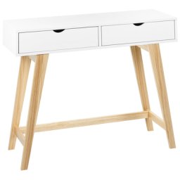 Konsolentisch Weiß mit hellem Holz MDF Holzbeine 101 x 36 x 78 cm 2 Schubladen Flur, Wohnzimmer Möbel skandinavischer Stil