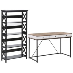 Büromöbel-Set Schwarz / Heller Holzfarbton 2-teilig Schreibtisch & Bücherregal Modern Arbeitszimmer Büro Heimbüro Komplett-Set Home Office