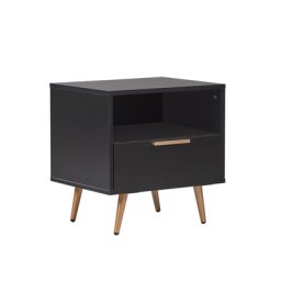Nachttisch Schwarz Faserplatte mit 1 Schublade und 1 Fach goldene Metallbeine rechteckig Retro-Stil Schlafzimmer Möbel