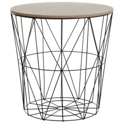 Beistelltisch Gitteroptik Schwarz Hellbraun 40 x 40 cm MDF Platte Pulverbeschichtet Metallkorb Multifunktional Rund Modern