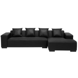 Ecksofa Schwarz Echtleder L-Förmig Linksseitig Zeitgenössisch Zierkissen Wohnzimmer