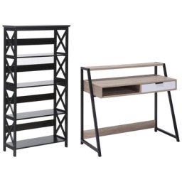 Büromöbel-Set Schwarz / Heller Holzfarbton 2-teilig Schreibtisch & Bücherregal Modern Arbeitszimmer Büro Heimbüro Komplett-Set Home Office