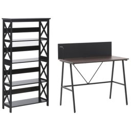 Büromöbel-Set Schwarz / Dunkler Holzfarbton 2-teilig Schreibtisch & Bücherregal Modern Arbeitszimmer Büro Heimbüro Komplett-Set Home Office