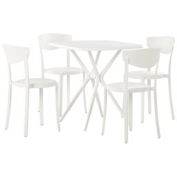 Gartenmöbel Set Weiß aus Kunststoff Tisch Quadratisch mit 4 Stühlen Stapelbar Praktisch Klein Outdoor Terrasse Balkon Garten Möbel