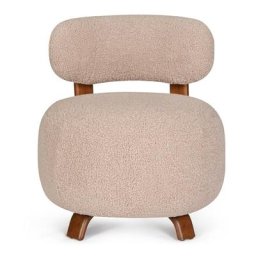 Sessel PLATON - Sessel, Bouclé Stoff in Beige & Eschenholz, Ø60