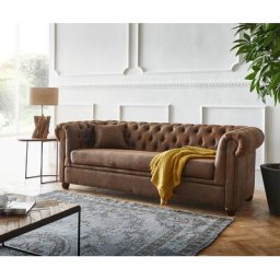 DELIFE Sofa Chesterfield 200x88 Braun Vintage Optik 3-Sitzer Couch, 3 Sitzer