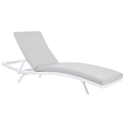 Gartenliege Weiß Aluminium mit Bespannung Hellgrau Stoff Verstellbares Kopfteil Modern Outdoor Garten Terrasse Balkon Außenbereich Ausstattung