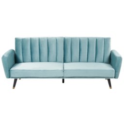 Schlafsofa Hellblau Samtstoff mit 3-Fach Verstellbarer Rückenlehne Schlaffunktion 3-Sitzer Sofa Glamourös Wohnzimmer Esszimmer Sitzmöbel