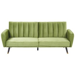 Schlafsofa Olivgrün Samtstoff mit 3-Fach Verstellbarer Rückenlehne Schlaffunktion 3-Sitzer Sofa Glamourös Wohnzimmer Esszimmer Sitzmöbel