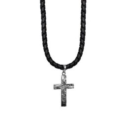 KUZZOI KUZZOI Halskette Männerkette Kreuz Oxidiert Leder 925 Silber Herrenschmuck Herren