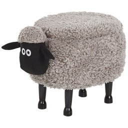 Hocker für Kinder Holz Polyester Grau Schaf-Form Felloptik mit Stauraum Kinderzimmer