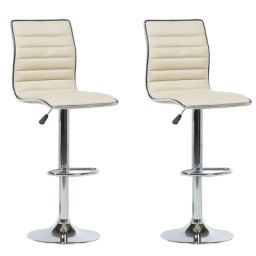 Barhocker 2er Set Beige Kunstleder Silber Metall Höhenverstellbar Modern Wohnzimmer Esszimmer Möbel