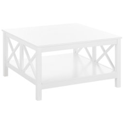 Couchtisch Weiß MDF - Platte 80 x 80 cm Doppelte X - förmige Verstrebung Kaffeetisch Lackierte Tischplatte Quadratisch Boho