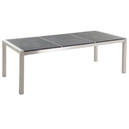 Gartentisch Schwarz/Silber Granit/Basalt Edelstahl 220 x 100 cm Geflammt Modern Outdoor