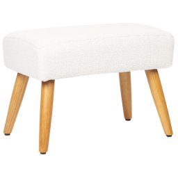Hocker Weiß Bouclé mit Holzbeinen Rechteckig Modern Schemel Fußbank Sitzhocker Fußhocker Wohnzimmer Schlafzimmer Eingangsbereich Vorzimmer