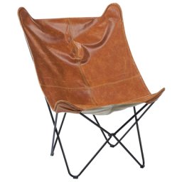 Sessel Goldbraun Kunstleder mit Haarnadel Metallgestell Retro Stil Butterfly-Sessel Schmetterlingssessel Flur Wohnzimmer Schlafzimmer Sitzmöbel