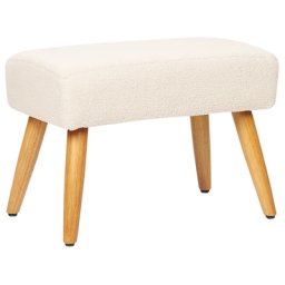 Hocker Beige Bouclé mit Holzbeinen Rechteckig Modern Schemel Fußbank Sitzhocker Fußhocker Wohnzimmer Schlafzimmer Eingangsbereich Vorzimmer