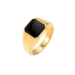 KUZZOI KUZZOI Ring Herren Siegelring Emaille Schwarz Basic 925 Silber Ringe