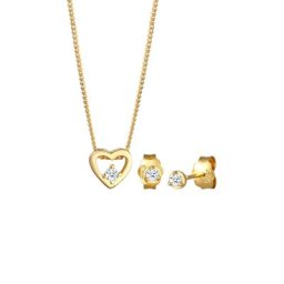 Elli DIAMONDS Elli DIAMONDS Schmuckset Herz Liebe Solitär Diamant (0.09ct.) 585 Gelbgold Schmuck-Set Damen