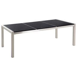 Gartentisch Schwarz/Silber Granit/Basalt Edelstahl 3 Tischplatten 220 x 100 cm Poliert Modern Outdoor