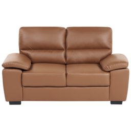 Sofa Goldbraun Kunstleder 2-Sitzer mit Breiten Armlehnen Modern Couch Zweisitzer Wohnzimmer Büro Arbeitszimmer Möbel Sitzmöbel