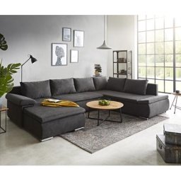 DELIFE Wohnlandschaft Abilene 325x230 cm Schwarz Schlaffunktion Ottomane variabel, Schlafsofas