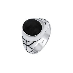 KUZZOI KUZZOI Ring Basic Herren Siegelring Oval Emaille 925er Silber Ringe