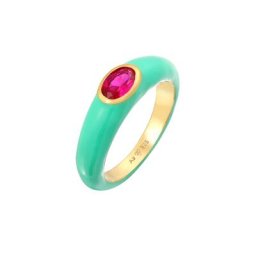Elli Elli Ring Zirkonia Oval Solitär Emaille Bunt 925 Silber Ringe Damen