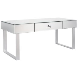 Couchtisch Spiegeleffekt Glas MDF Platte 110 x 47 cm Glamourös Spiegeleffekt Geräumige Schublade mit Kristallknopf Funktional Schlafzimmer
