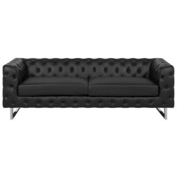 Sofa Schwarz Kunstleder 3-Sitzer Chesterfield Stil Glamourös Wohnzimmer