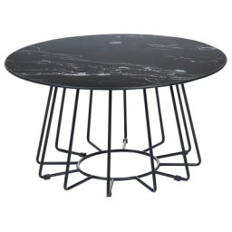 Couchtisch Schwarze Tischplatte, Metallgestell, Marmoroptik, glamouröses Design