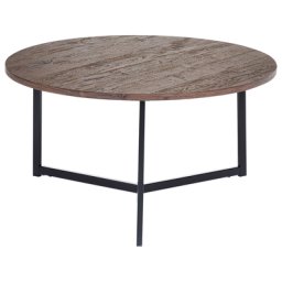 Couchtisch rund dunkles Holz mit schwarzer MDF Platte Metallbeine 80 cm Industrial Wohnzimmer
