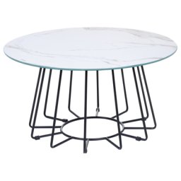 Couchtisch Weiße Tischplatte, Metallgestell, Marmoroptik, glamouröses Design