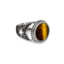 CAÏ Fingerring 925 Silber mattiert Tigerauge