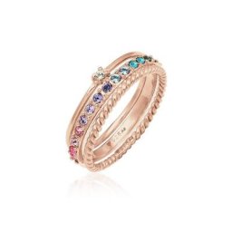 Elli Solitärring Kristalle Farbig Regenbogen Set (3 tlg) 925 Silber