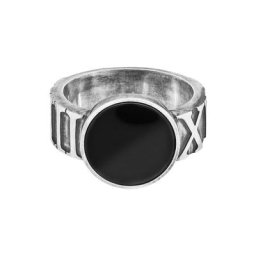 CAÏ Fingerring 925 Sterling Silber matt oxidiert mit Onyx